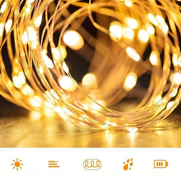 Christmas Lighting, 12 m, 100 LED, RGB, 8 Modes, IP45 Waterproof, Battery/Solar Panel, Warm White