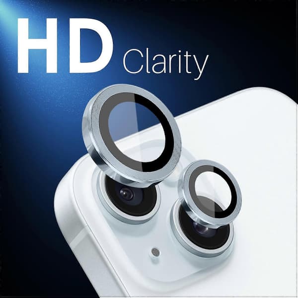 NORTHJO 3 Sets Compatible with iPhone 15 Plus 14 Plus Tempered Glass Lens Protector CD Veins Metal Ring Le Blue Blue