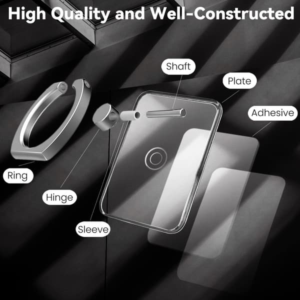 Clear Phone Ring Holder, 360 Degree Rotation Cell Phone Ring Finger Grip (Transparent/Square)