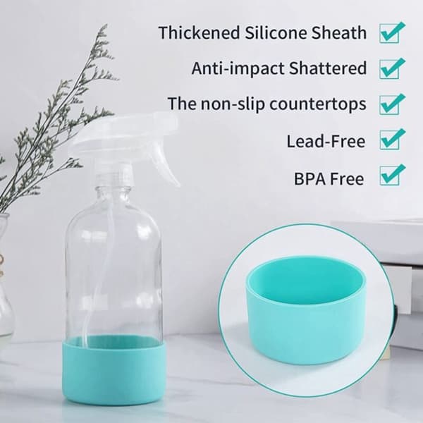 Clear Glass Spray Bottles with Silicone Sleeves, Refillable Empty Bottle for Cleaning Solutions, Spray