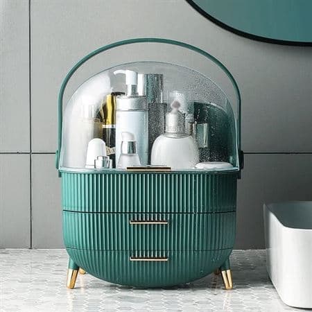 Retro Sminkeoppbevaring Sminkeboks Organizer - Mørk Mintgrønn