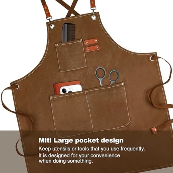 Canvas Aprons for Men with Pockets, Adjustable Strap and Large Pockets, Kitchen Apron for Cooking, Baking and Chefs