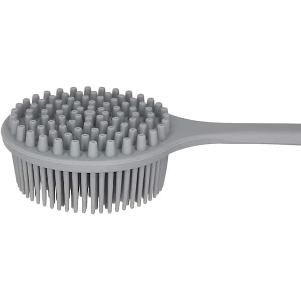 Silicone Back Scrubber for Shower Bath Body Brush with Long Handle (Grey)