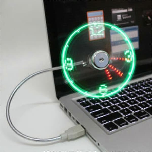 Creative Mini USB-driven LED-klocka Realtidsvisning Sommarkylande Neonfläkt