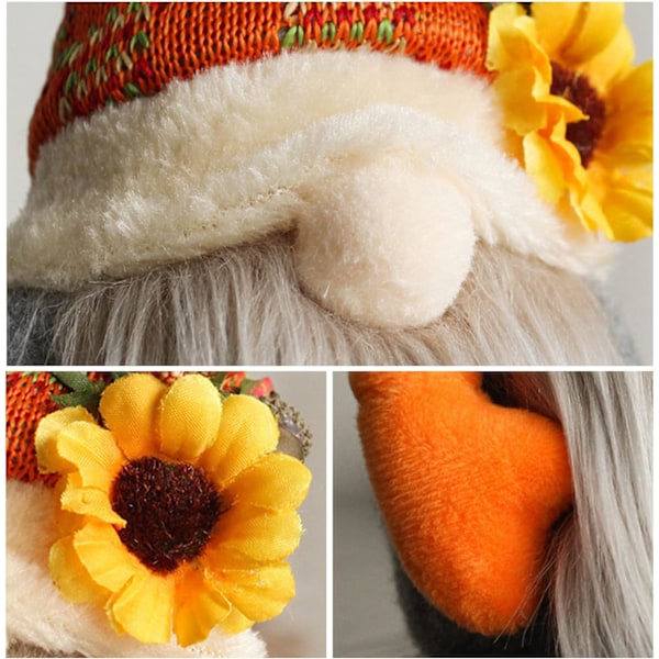 Prydnadsföremål Höstskörd Pumpa Tomte, Orange Höstsolrosor, Grön Löv Svensk Tomte Plyschdocka