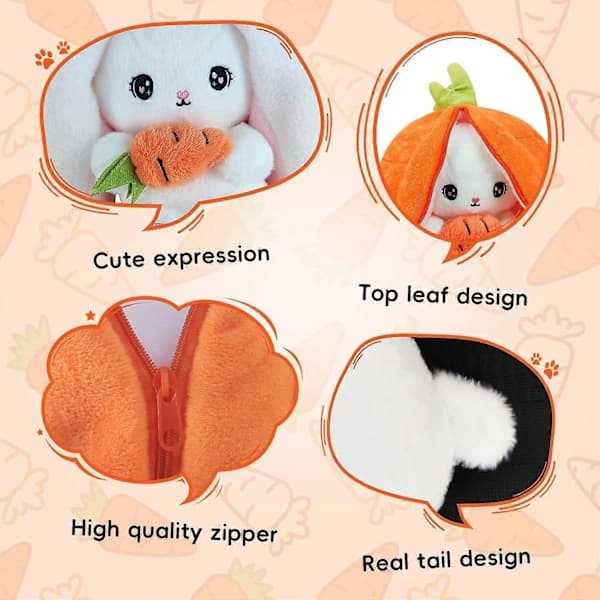 Rabbit Plush Reversible Hugging Rabbit, Strawberry Rabbit Transformed Rabbit Plush with Zipper, Carrot That Transforms Into Ear Rabbits Plush