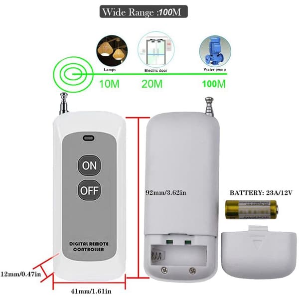 Wireless Remote Switch 433MHZ AC 110V/120V/220V/ 30A 1CH Relay RF Remote Control Light Switch for Pump Security System