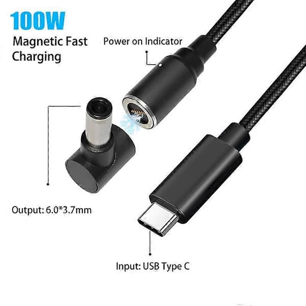 USB-C til 6.0x3.7mm til Asus bærbar computer, 1.8m PD 100W Type-C hurtigopladende DC-kabel 8-benet magnetisk