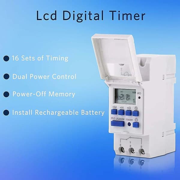 Digital LCD-timer, digital programmerbar timer LCD-skjerm ukentlig programmerbar tidsbryter tidsforsinkelsesrelé kontrolltimerbryter AHC15A 12V