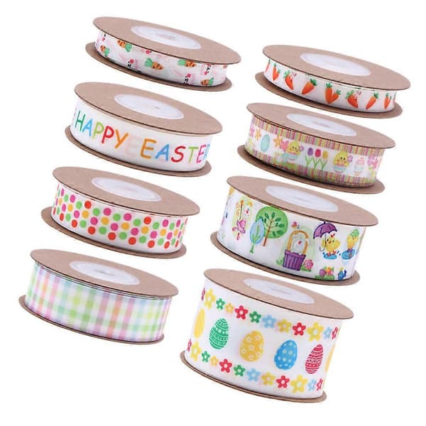 8 Rolls Decorative Easter Ribbon DIY Easter Ribbon Craft Gift Wrapping Craft Ribbon Easter Party Decoration (Mixed Style)