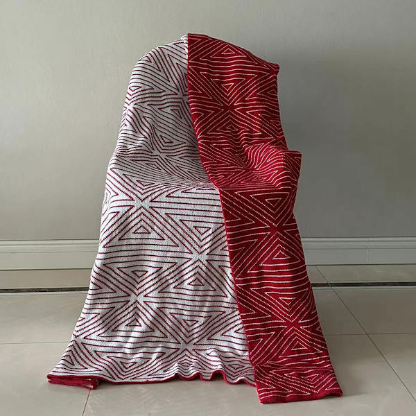Throw-filt, stickad filt med modernt mönster, mjuk och lätt vävd filt för soffa, säng och vardagsrum, (127 x 152 cm) red