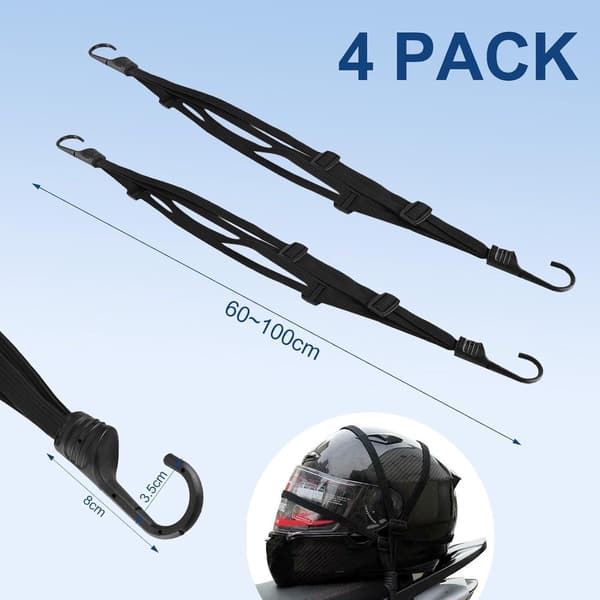 Bungee Cords with Hooks, 4 Pcs Adjustable Luggage Straps, Elastic with 8 Sliding Buckles, Black