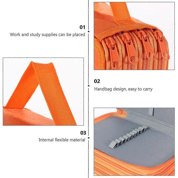 Multilayer Pencil Case Versatile Stationery Organizer Rectangular Shape for Painting Outings Oxford Cloth Orange 1 Set [DB]