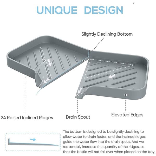 Kitchen Holder, Kitchen Sink Tray Kitchen Sponge Holder Self-Draining Silicone Holder for Bathroom