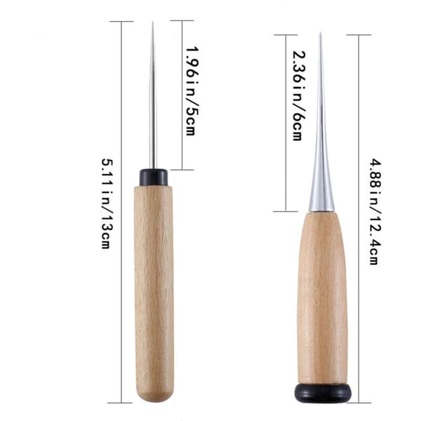 2-pack Awl with Wooden Handle, Punch Kit for Sewing, Solid Awl Tool for DIY Crafts NPTERBL