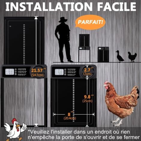 Automatic Chicken Coop Door with Timer - LCD Screen - Quick 10-Minute Installation - Obstacle Safety Sensor - Waterproof Aluminum