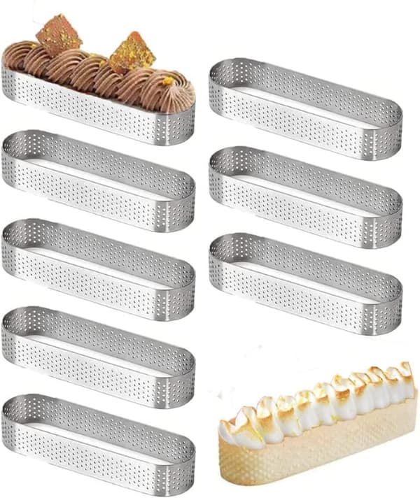 8 stk Dessert Mousse Ring, Oval Fruktterte Ring Kakeform Quiche Ring, Rustfritt Stål Pai Mousse Ring