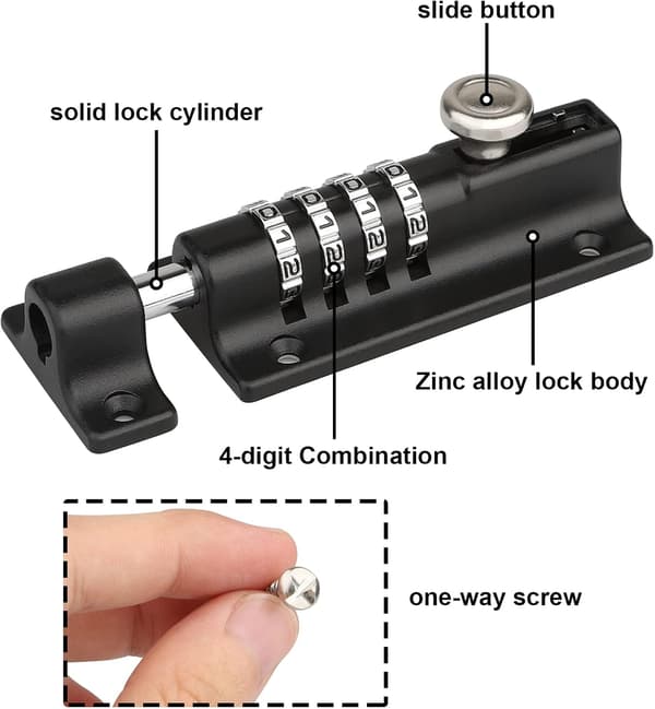 120 mm kombinationsbolt 4-positions unikt kombinationslås - sort Sort Svart