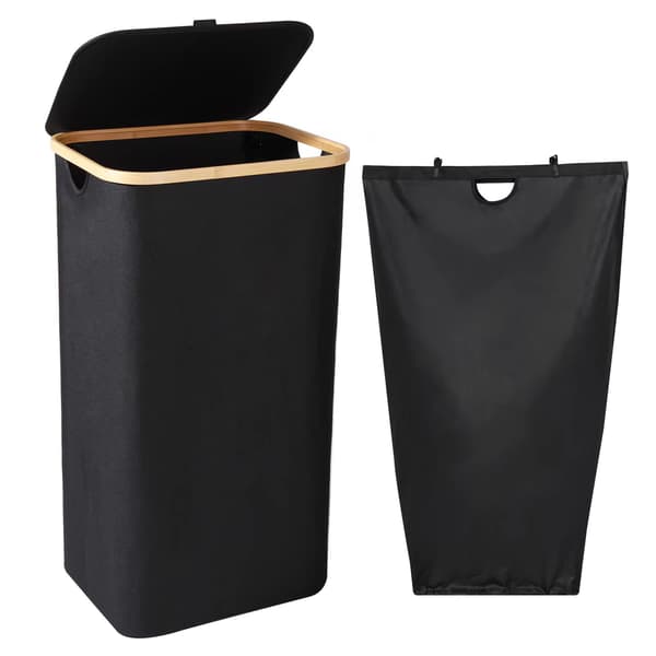 (Black) Laundry Basket, 100L Laundry Hamper with Lid and Handles
