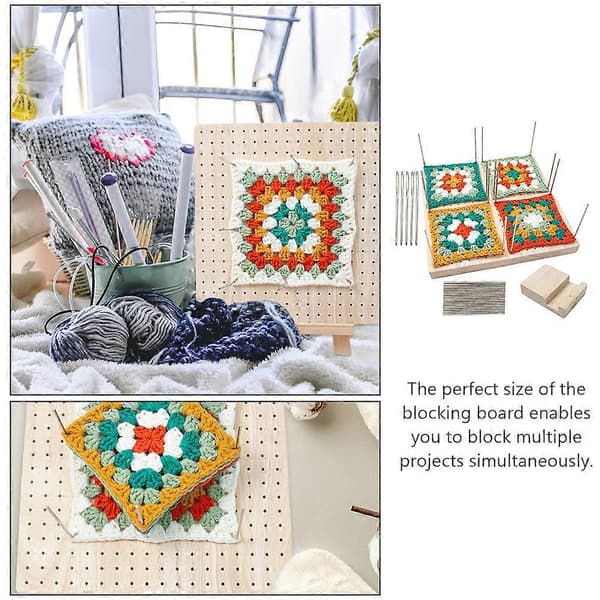 1 Set Blocking Board Knitting Crochet Wooden Board Square Shape Crochet Blocking Board