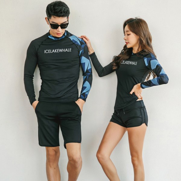 Uusi korealaistyylinen märkäpuku pariskunnille: Miesten kolmiosainen pitkähihainen ja pitkät housut jaettu uimapuku-L