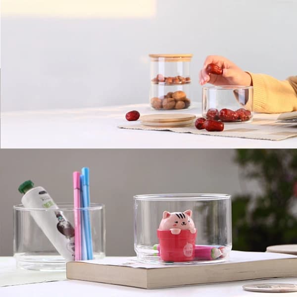 Airtight Kitchen Storage Containers, Three-Tier Stackable Glass Jars with Bamboo Lids, Clear Borosilicate Glass Multifunctional Storage, Microwave Safe
