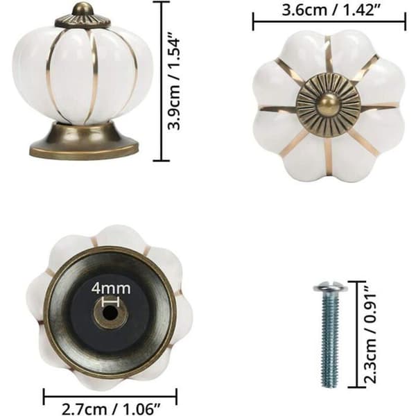 (White) 10 ceramic drawer knobs, furniture knobs for kitchen drawers and cabinets