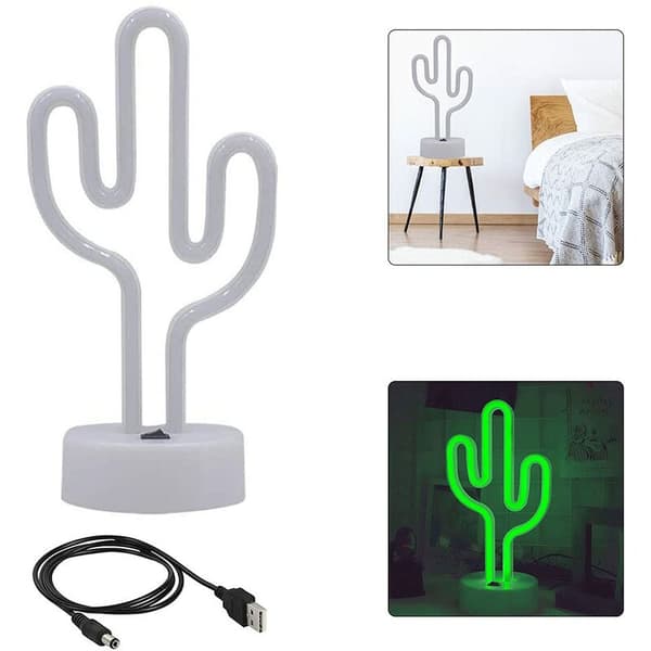 LED Neon Sign Night Cactus Shape Room Sign Decoration USB Powered with Base