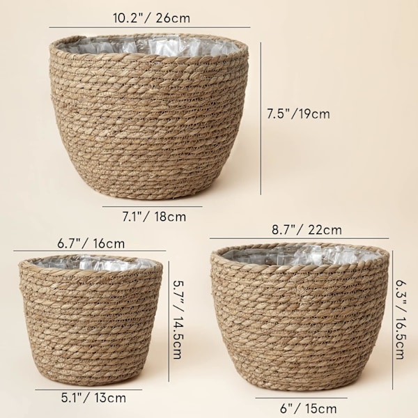 Meriruohoruukku Sisäkäyttöön, Kukkaruukun Suojaruukku, Kasviastia, Luonnollinen (3 kpl)