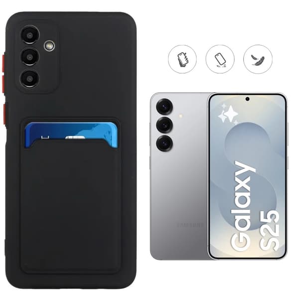 Samsung Galaxy S25 Cover med Kortholder & Stativ [JUN] SORT SVART