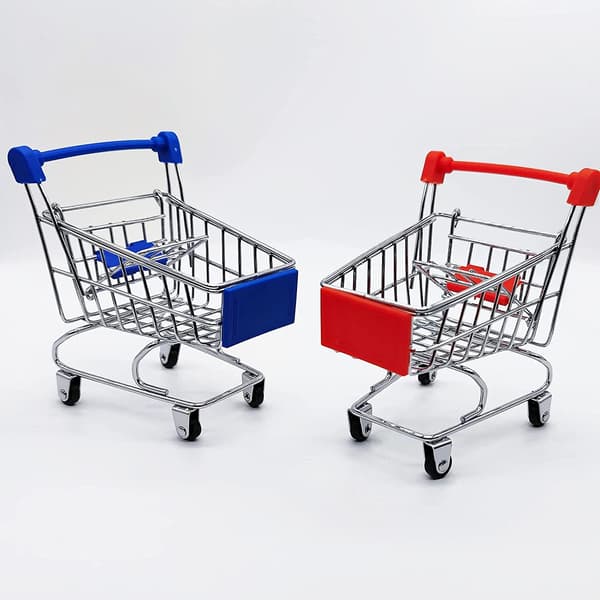 2 stk Mini Indkøbsvogn Supermarkedsvogn Indkøbsvogn Mode Opbevaringslegetøj, Blå og Rød
