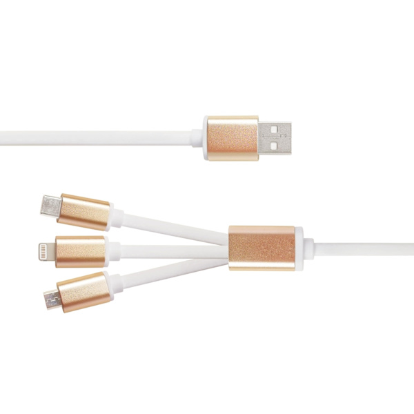 EPZI Multilader, USB-C, Lightning, Micro USB, USB-A, 1m, hvit