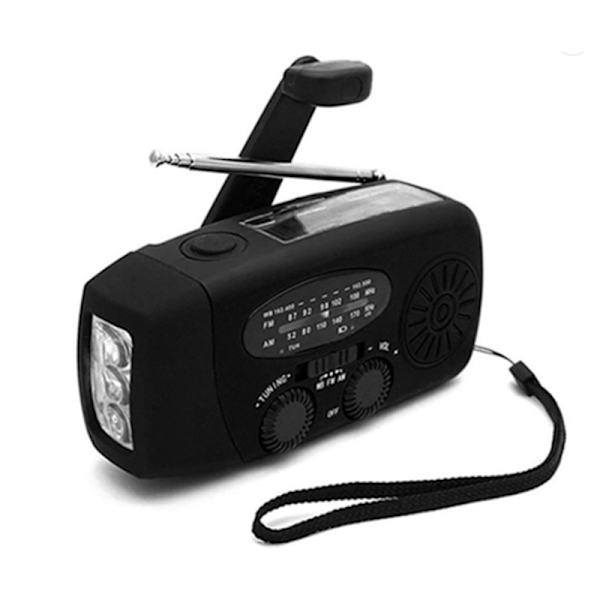 Pääsiäistarjoukset! Korkealaatuinen kampiradio aurinkopaneeleilla, taskulampulla ja 2000mAh varavirtalähteellä SOS-hätätilanteisiin - musta 300 black