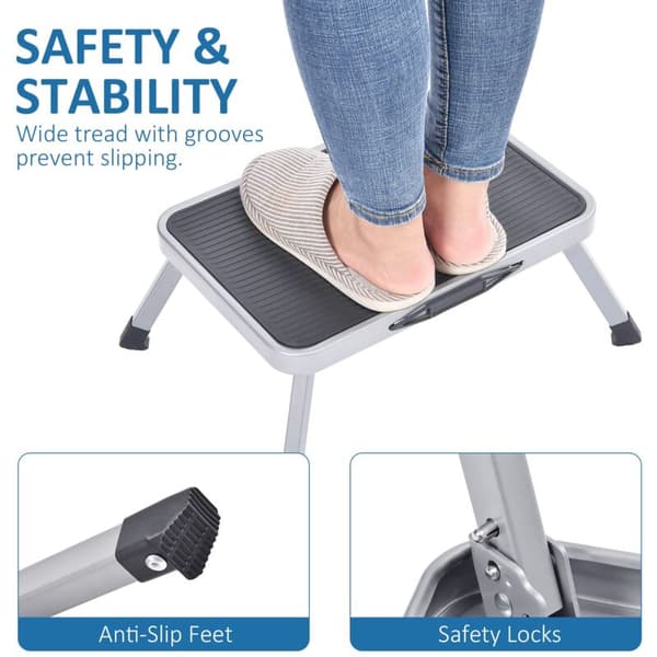 Steel Step Stool, Small Folding Step Stool for Living Room, Kitchen, Bathroom, Library