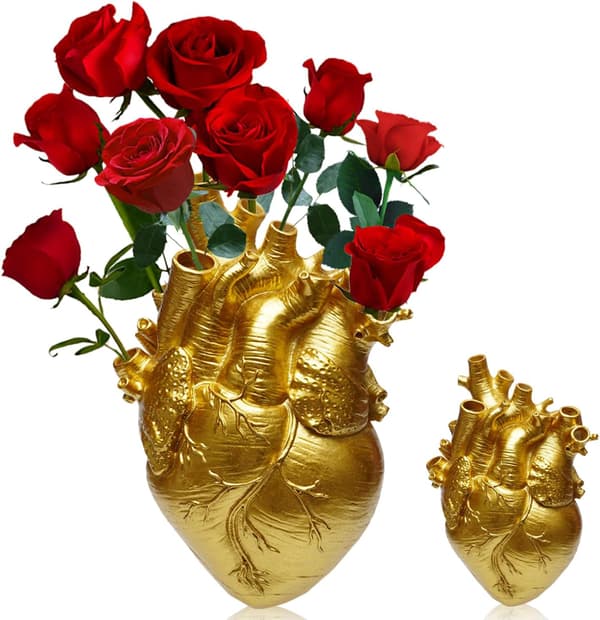 Hjärtformad vas, modern vas, anatomisk hjärtformad vas, guldvas, perfekt för blomförvaring, vasdekoration för vardagsrum, sovrum