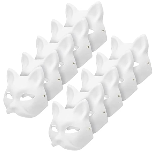 10 st Kattmask för målning, Djurmask DIY Vit Halvmask för Maskerad Barn Rollspel Mask Kostymfest Present