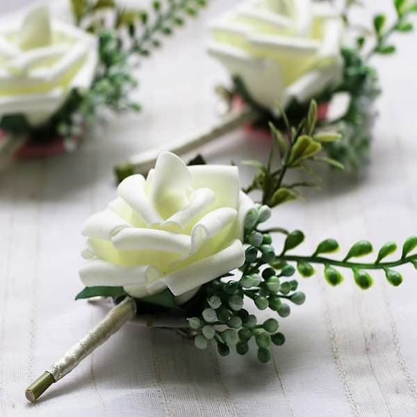 Blomsterskum Corsage Bryllupsblomster til bryllup (hvit, 6-pakning)