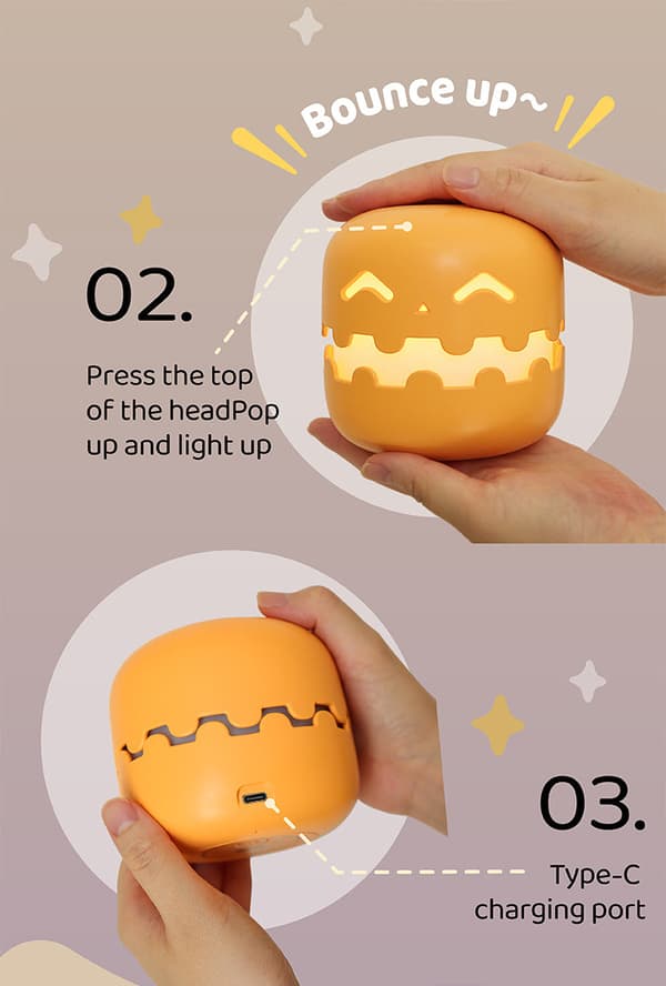 Pumpkin Lantern Creative Fun Halloween Gift Pat Lantern USB Rechargeable Soft Light Bedside Companion Sleep Lamp