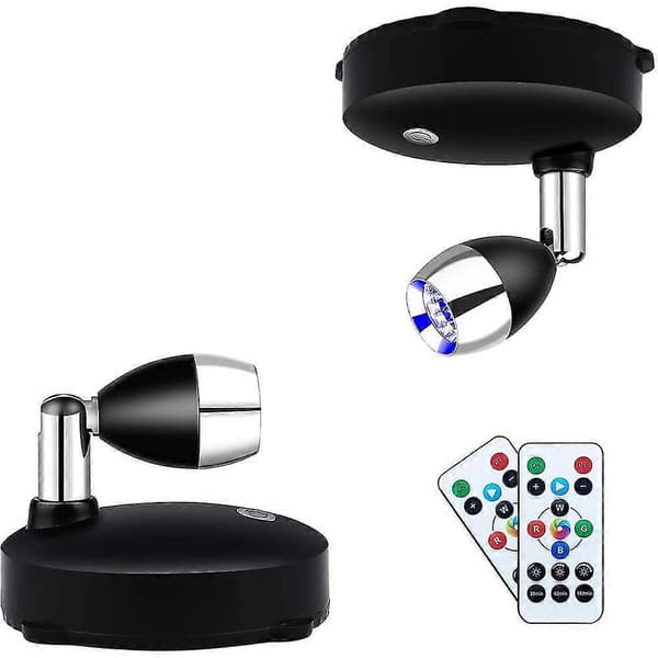 【LD】Wireless Spotlight Battery Operated Accent Lighting, Dimmable LED Spotlights with Remote Control Rotatable Wall 2pcs 2st