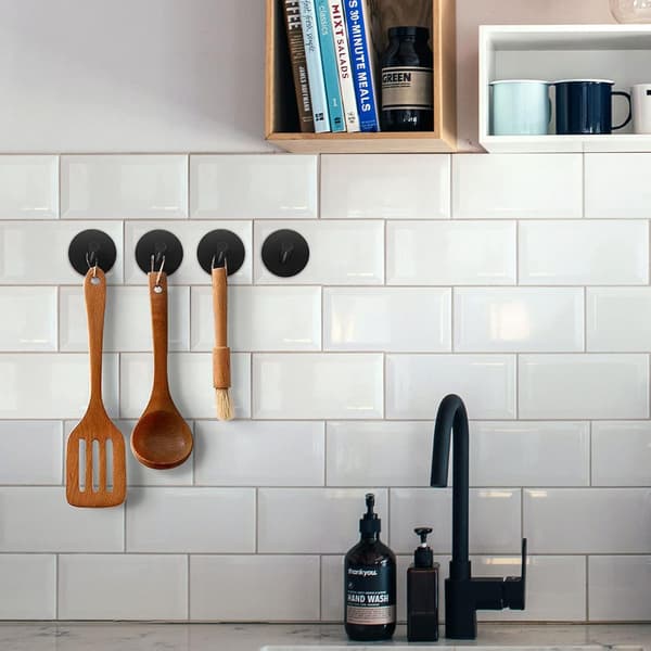 Rounded Self-Adhesive Stainless Steel Towel Hooks - 2-Pack, No Drilling Required, Rust-Proof Design, Suitable for Bathroom and Kitchen, Black