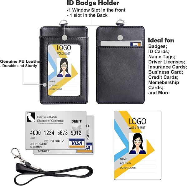 Vertical PU Leather Badge Holder with 1 Clear ID Window