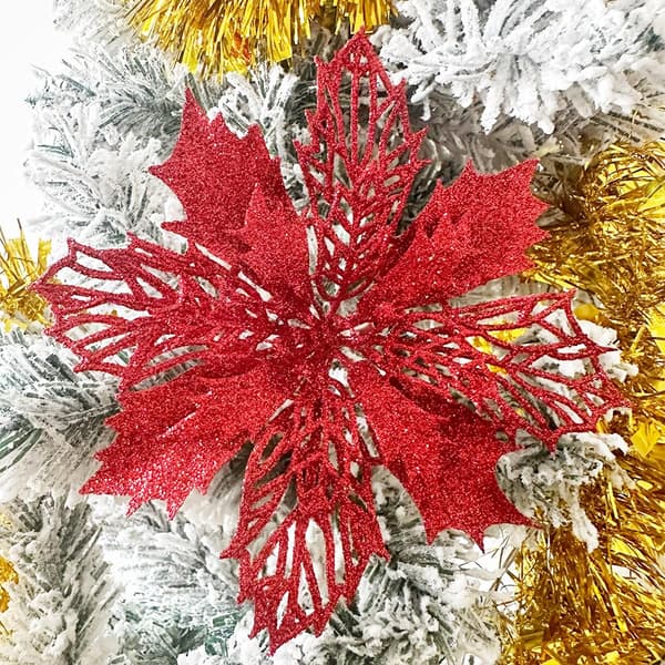 12 stk 16 cm Kunstige Glitter Julestjerner Juletrepynt Krans Rød