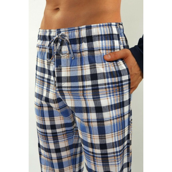 Sesto Senso herrpyjamas 100 % bomull långärmad + pyjamasbyxor nattdräkt - 2188/17 Marinblå - L