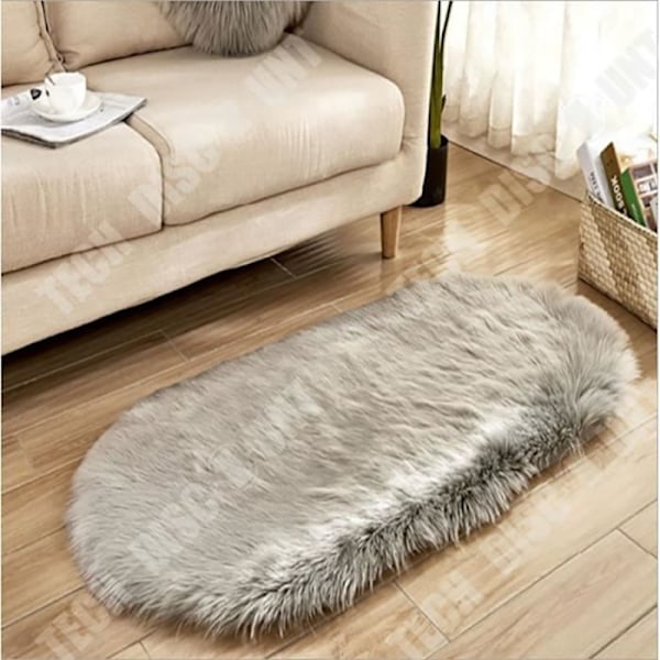 TD® Fårskindstæppe Imitation uld Grå 60*120cm Blødt og fluffy ovalt tæppe