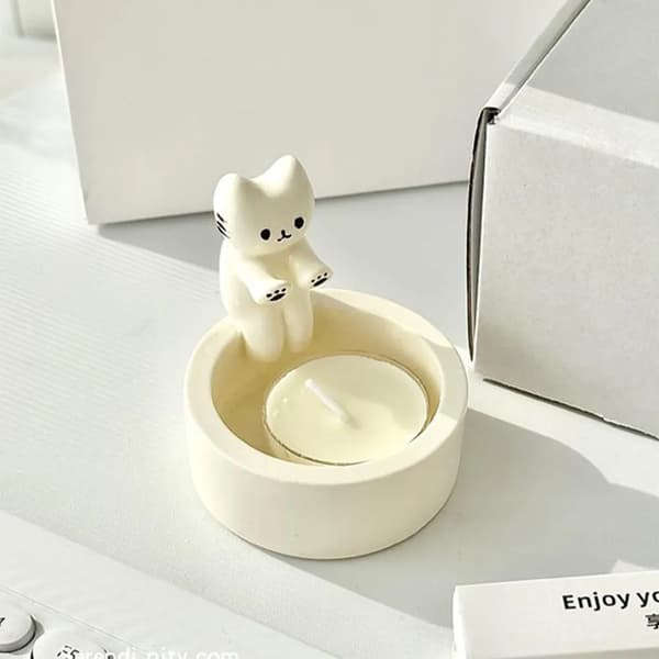 Cat Candlestick Cartoon Cat Candlestick Tealight Holder Warming Home Decor #1