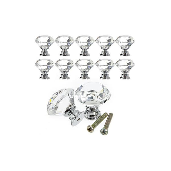 10 pcs 30mm Glass Cabinet Knobs Crystal Diamond Shape Pull Handles for Drawers Dresser Wardrobe Kitchen Cabinet