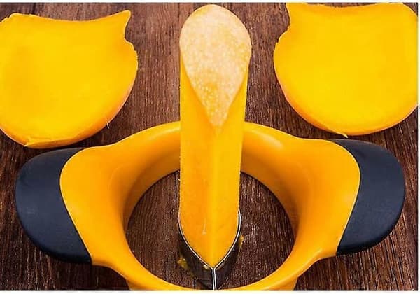 Mango Splitter, Mango Slicer, Stainless Steel Mango Slicer, with Soft Handles, Portable, Yellow