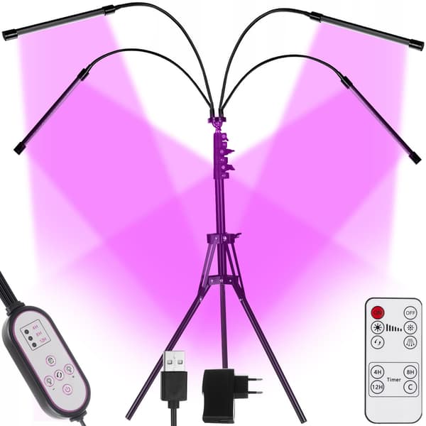 Vækstlampe med 4 justerbare arme - LED Sort