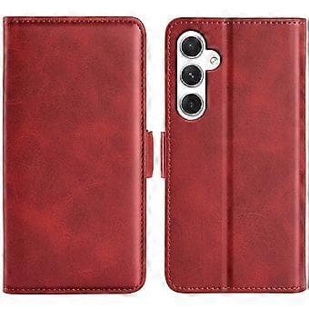 Compatible Case for Samsung Galaxy S24 PU Leather Dual Magnetic Clasp Protective Shell (Red)
