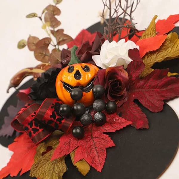 Græskarkransdekoration, efterårskrans med græskar til dør, efterårskranse til Halloween til hoveddøren, Halloweenkrans til dør